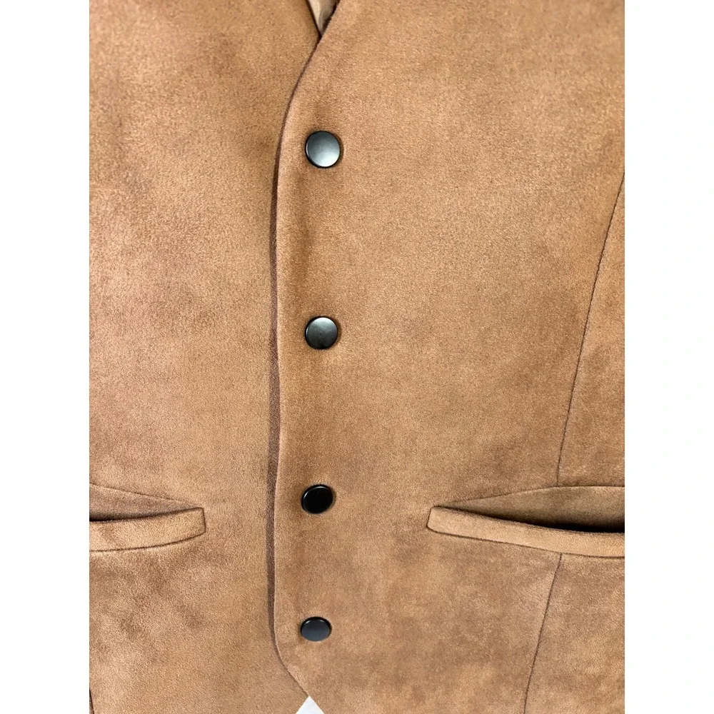 PJ Paul Jones Mens Western Faux Suede Vest Brown Cowboy Waistcoat XL